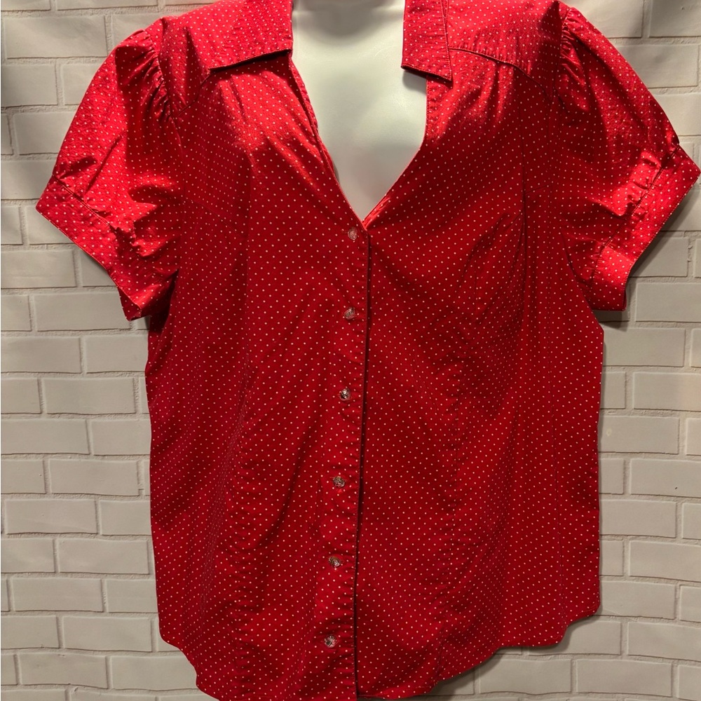 Hot Kiss Red Button Down Shirt with Polka Dots